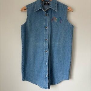 Vintage Blue Denim Vest with Embroidery by Three Rivers Size Small with
